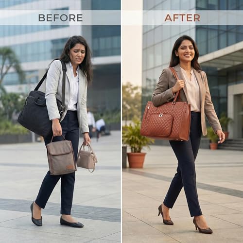 Image of RIONTO Elaris Tote Bag for Women With Insulated Lunch Compartment | Upto 15.6 inch | Water Resistant Handbag | Laptop Bags for Woman Office use with Multiple Compartments - Black