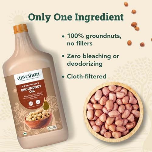 Image of Anveshan Wood Cold Pressed Groundnut Peanuts Oil 3 Litre | HDPE Can | Kolhu /Kacchi Ghani /Chekku /Ganuga | Peanut Oil | Natural | Chemical-Free | Cold Pressed Groundnut Oil for Cooking (Pack of 2)