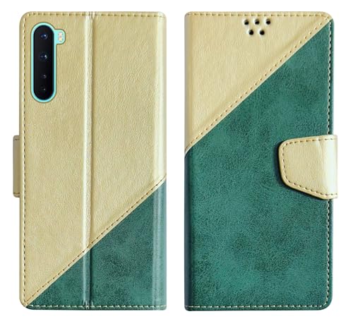 Image of SBMS Flip Cover Case for OnePlus Nord 5G Back Case Cover with Magnatic Closure | Inbuilt Stand | Card & Money Pocket (MultiGreen)