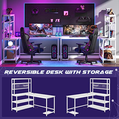 Tribesigns 55" Large Computer Desk with Wireless Charging 5 Storage Shelves, Office Desk Study Table Writing Desk Workstation with Hutch Bookshelf for Home Office (All White)