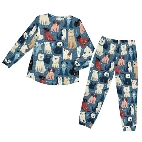 Long Sleeve Pajama Set for Girls Boys Kids,Cute Dogs Pattern Print Comfy Nightwear Soft Loungewear,Family Matching PJs Underwear Set 8T2