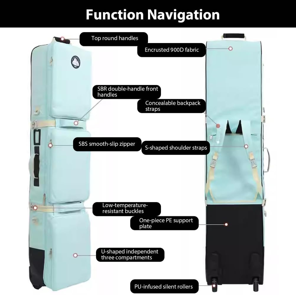 Snowboard Bag with Wheels Rolling Snowboard Bags Snowboard Bag for Air Travel, Fit Single Ski/2 Sets Skis, Helmet, Jacket & Boots