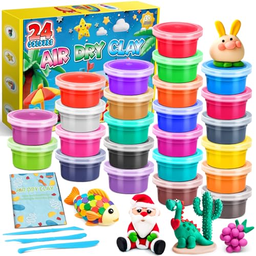 Arcilla Polimerica Secado al Aire - 24 Colores Plastilina Arcilla para Modelar de Secado al Aire para Niños, Regalo para Niños y Niñas de 3 a 12 Años