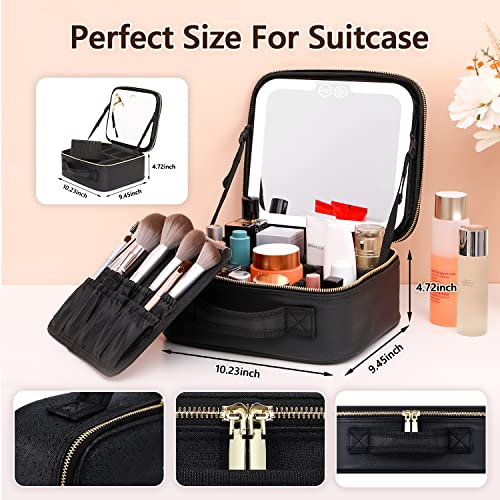 Travel Makeup Bag with LED Lighted Make up Case with Mirror 3 Color Setting Cosmetic Makeup Box Organizer Vanity Case for Women Beauty Tools Accessories Case Rechargeable2