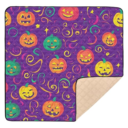 BOESI Doodle Halloween Pumpkin Baby Play Mat, 50“ X 50” Washable Folding Crawling Mat, Baby Floor Mat, Soft, Non-Slip