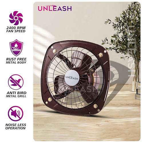 Image of Unleash Metal High Speed Exhaust Fan, 9 Inches (230mm), 55W, 3000RPM, Copper Winding Motor, Low Noise, for Bathroom and Kitchen | Warranty: 2 Years (Brown)