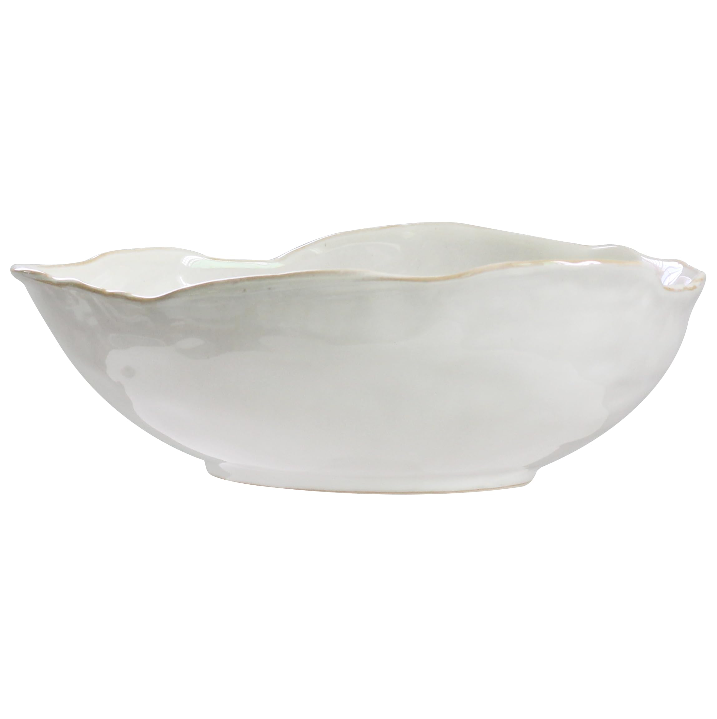 Olly & Rose Grande ciotola in gres, bianco lucido con bordo beige, diametro 26,5 cm, in ceramica per insalata, frutta, pasta e esposizione