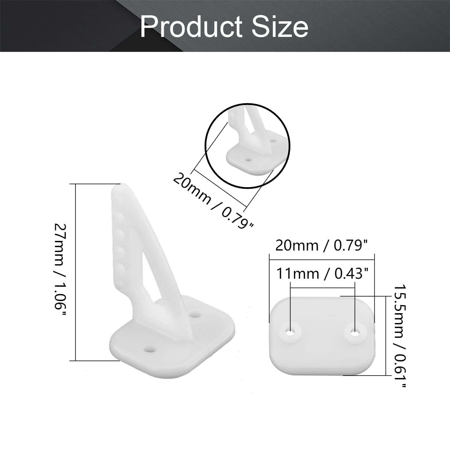 Fielect 10PCS Sets Airplane Control Horn, 27x20mm Plastic Horns with 6 Holes for RC Airplane Parts White