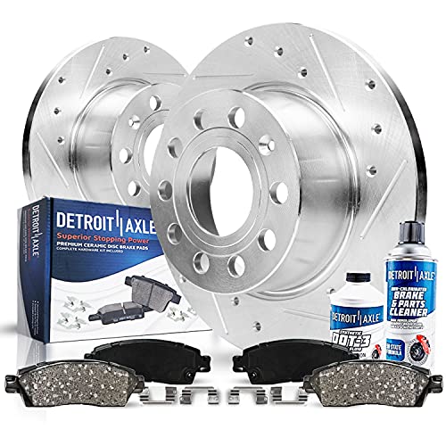 Detroit Axle - 286mm Rear Drilled & Slotted Rotors + Ceramic Brake Pads Replacement for Audi A3 Quattro VW Eos GTI Jetta Passat - 6pc Set