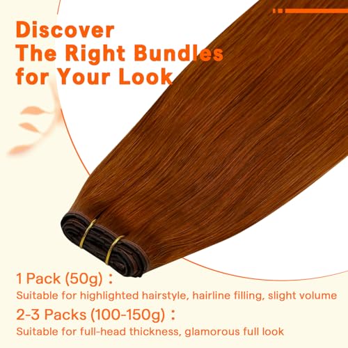 Image of Full Shine Butterfly Weft Hair Extensions Human Hair 20 Inch 50G Copper | Straight Natural Volume, Invisible PU Hole Handtied Weft, Remy Feel, Daily Styling for Women, Natural Blend Solution