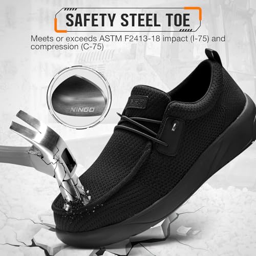 NINGO Steel Toe Shoes for Men, Women Work Shoes, Indestructible Slip on Safety Shoes, Comfortable Lightweight Steel Toe Sneakers Loafers, Oil & Slip Resistant Construction with EH Protection2