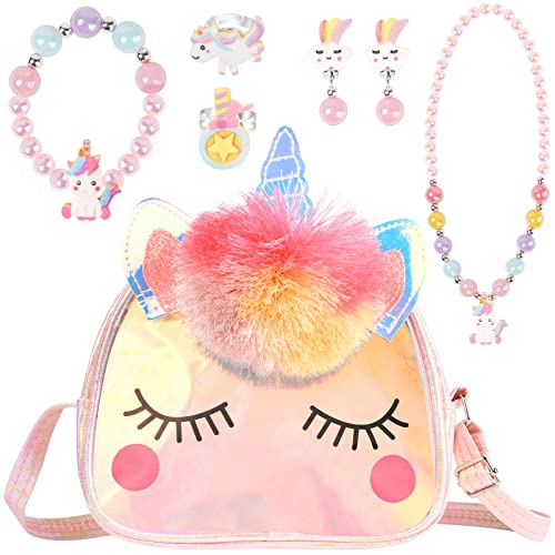 OSDUE Einhorn Handtaschen, Schmuckset für Mädchen, Unicorn Kette Halskette...