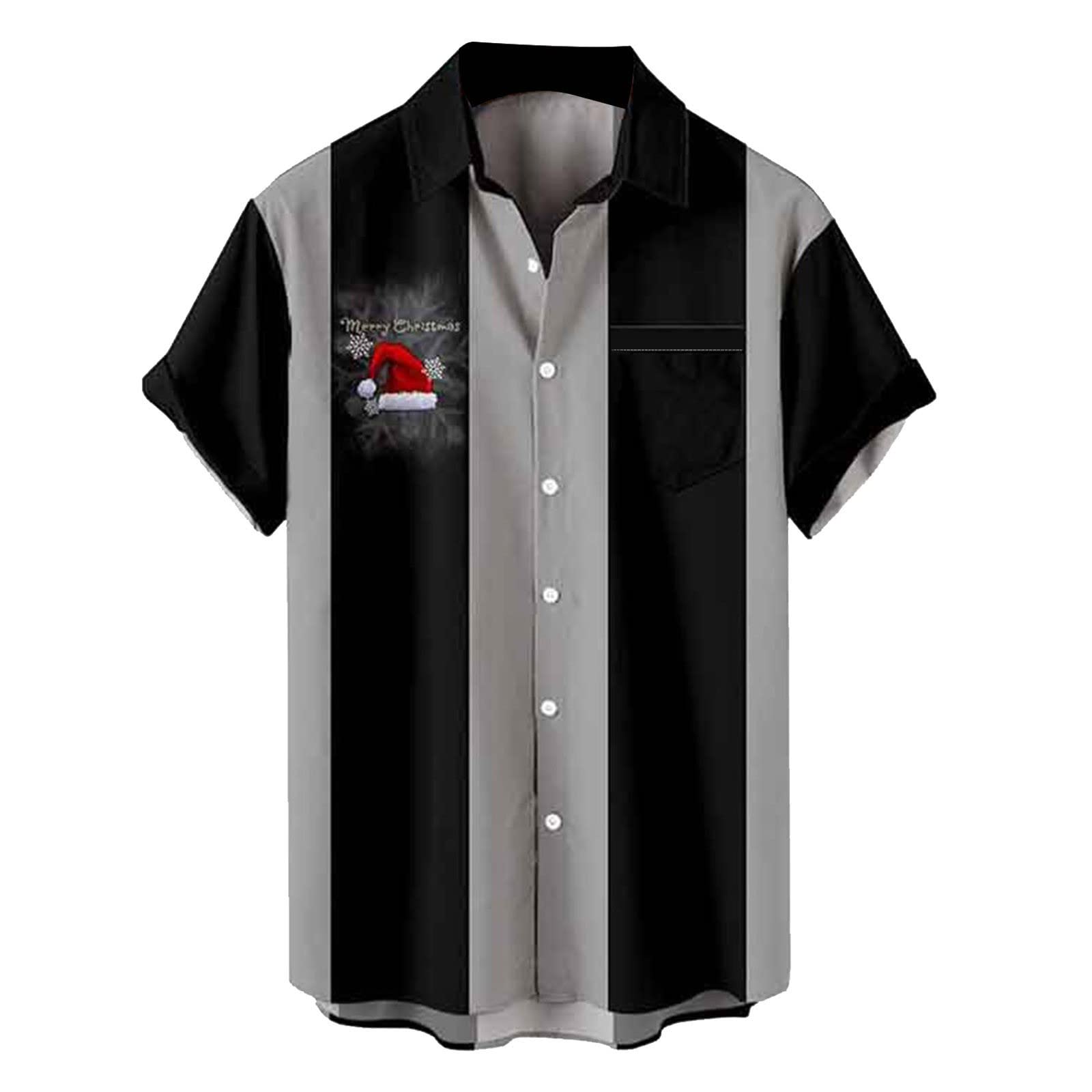 Beach Shirt,Funny Christmas Tee Shirts for Men, Merry Xmas Santa Reindeer Printing Button Up Lapel Short Sleeve Gift 3D (WF-B, XXL) Plaid Shirt for Men