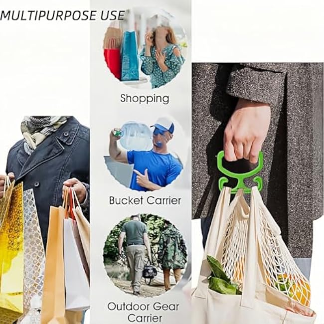 Heavy Duty Grocery Bag Carrier Handle - 2 Pack Adjustable Non-Slip Grip, 80lbs Ergonomic Holder for Shopping Bags, Plastic Bags, Buckets (Space-Saving Design)