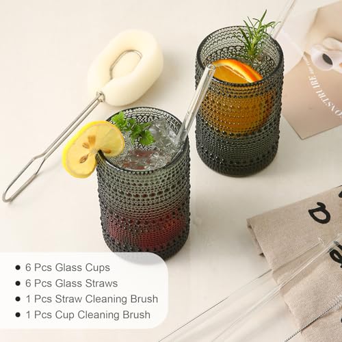 Image of ZMOWIPDL Drinking Glasses Set of 6,15 oz Grey Hobnail Glass Cups