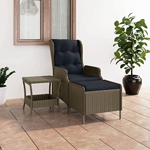 Runheo Salon de Jardin 2 pcs, Résine Tressée Ronde Marron, Fauteuil Inclinable avec Repose-Pieds, Coussins Noirs, Table Basse, Mobilier Extérieur pour Patio...