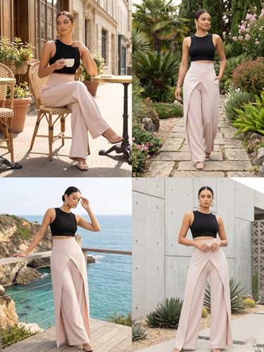 Image of GRECIILOOKS Trousers for Woman | Womens High Rise High Waist Flared Korean Style | Formal Pant for Women Office Wear| Track Pants for Womans Elegant for College & Events (Available in Plus Size)