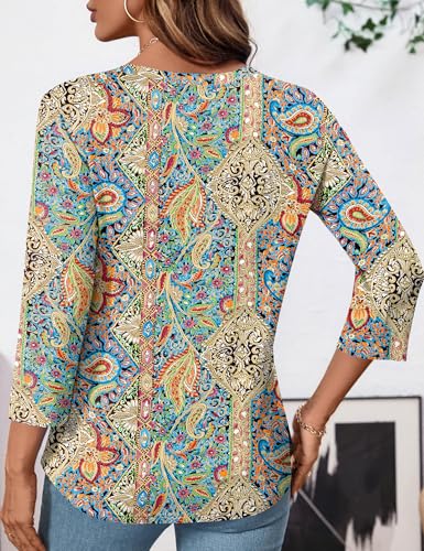LOMON Womens Tops 3/4 Length Sleeve V Neck Business Casual Blouses Summer Tees Shirts 20254