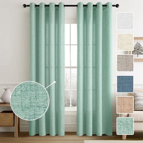 MIULEE Lot de 2 Rideaux Voilages de Fenêtre Lin Imitation Transparents Décorative à Oeillet Voile de Fenêtre Draperie Intérieur Elegant Vintage pour Chmabre 140 x...