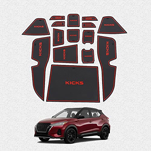 Great-luck Car Interior Accessories Door Storage Mat,Gate Slot Mat,Coaster Mat Dust-Proof Anti-Slip Center Console Holder Cup 156 Pcs/Set(red) for Nissan Kicks(2021 2022 223)