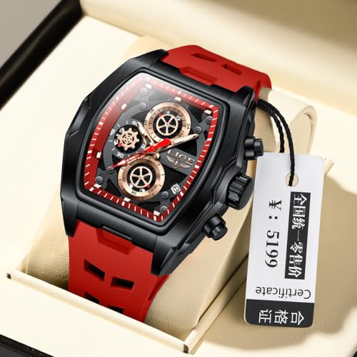 Image of LIGE Mens Watches Luxury Tonneau Watches for Men Waterproof Analog Watch Chronograph Calendar Date Men's Dress Business Work Watch Large Square Face Wristwatch