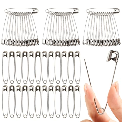 HAPYSHOOP 100 Pieces Large Safety Pins 3 Inch Metal Safety Pins Sliver Heavy Duty Safety Pin for Sewing, Baby Clothing, Diapers, Laundry, Decorations