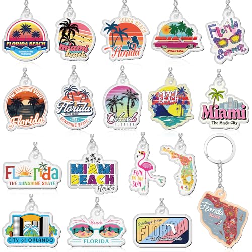 Landical 18 Pcs 18/54Pcs Acrylic US Keychain Bulk USA City States Key Ring Florida California...