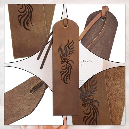 MAYJOYDIY 4pcs Phoenix Totem Leather Bookmark Vintage Bird Leather Page Markers 5×18cm Ancient Flying Bird Handmade Book Mark for Book Reading Bookworms Writers Man Women Gifts - Image 4