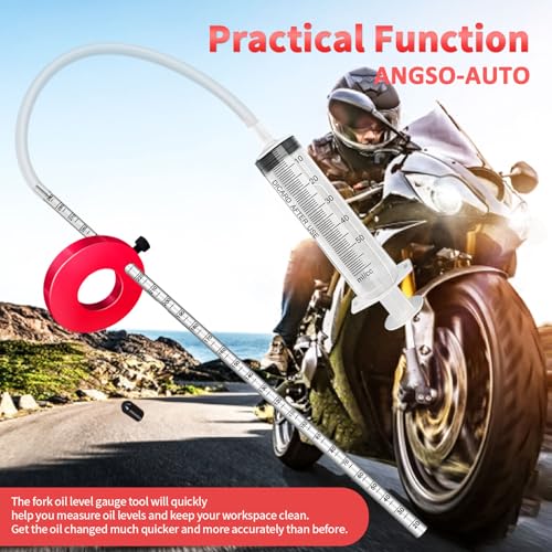 Image of 2025 Upgrade Fork Oil Level Measurement Tool - Accurate 300 mm Markings - Gauge Tool with 60 ml Syringe and Adjustable Ring - Compatible with Mountain Bikes, Motorcycles (Red)