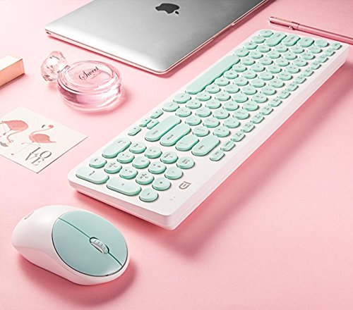 ワイヤレスマウスとキーボードセットオフィスマウスとキーボードWindows XP / 7/8/10 MAC用のコンボ女性静音 超薄型 軽量 耐水 2.4 GHz無線キーボードマウス (グリーン)