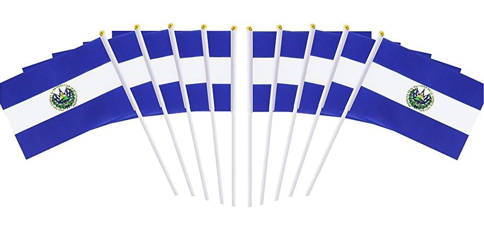 10 Pack El Salvador Salvadoran Flags on Stick 5x8 Inch,Patriotic Decorations,Classroom Decor,Small Mini Flags on Sticks,Flag Decorations for Party.