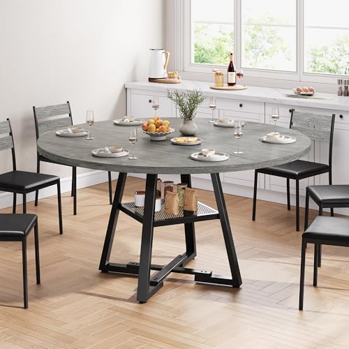 Jocoevol 51" Round Dining Table for 6,Kitchen Dining Room Circle Dinner Pedestal Table,Space Saving Wood Kitchen & Dining Room Furniture (Grey, 51In) - Image 4