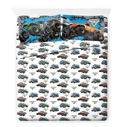 Image of Monster Jam Full Size Comforter Set 7 Piece Kids Bedding for Boys, Gray