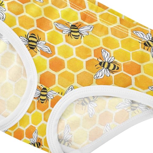 Little Girls' Soft Cotton Underwear Kids Breathable Comfort Cute Bee Honeycomb Yellow Panties Briefs Toddler4