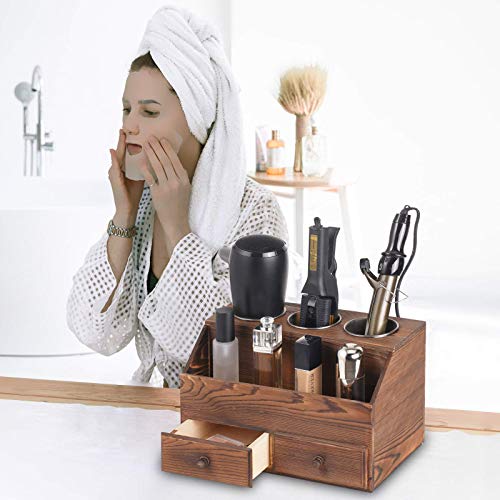 SEKAM Wood Hair Tool Organizer Storage with Drawers - Bathroom Organizer Countertop - Hair Blow Dryer Holder - Flat/Curling Iron Holder - Bathroom Hair Styling Vanity Accessories Organizer - Thumbnail 4