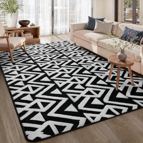 Best Rug Color for Black Couch: Top Picks for Stylish Living Rooms 10 Ompaa Ultra Soft Geometric Bedroom Rugs Memory Foam Carpet, Black 6 x 9 Feet, Cozy Area Rugs for Living Room Couch Dorm Bedside Kids Girls Teens Room Nursery Decor Floor Mat