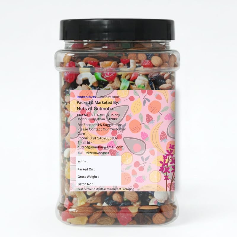 Image of Nuts of gulmohar Premium Mix Dry Fruits & Seeds 500g Jar | Almonds Cashews Raisins Black Raisins Apricot Dates Kiwi Seeds Mix