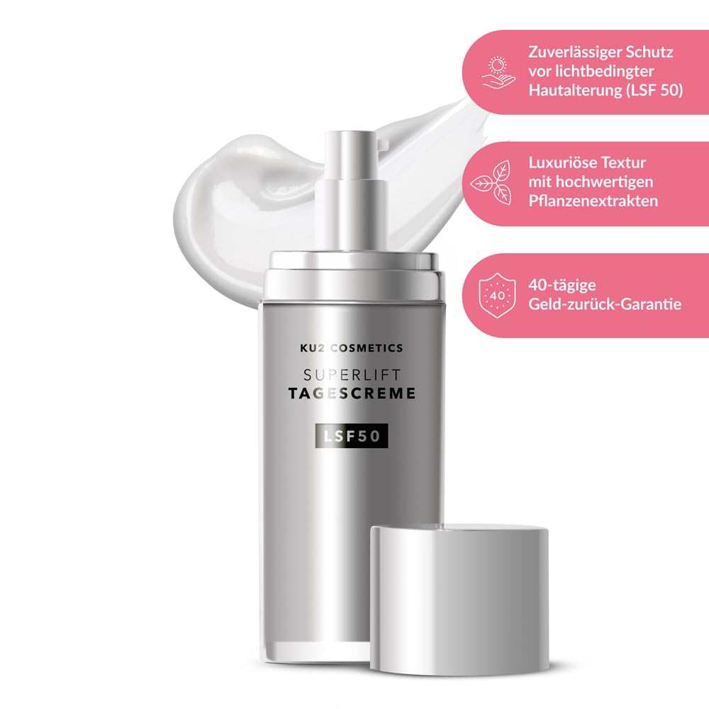 KU2 Cosmetics Superlift Crema Giorno Anti Aging SPF 50, 50 ml | Multi acido ialuronico, vitamina E, crema idratante, protezione UV