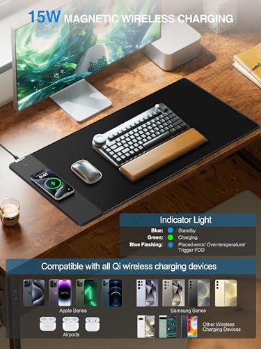 Image of TopMade Wireless Charging Mouse Pad, Gaming Mousepad with Ultra-Smooth Surface, Non-Slip Base, Waterproof Computer Desk Pad, 31.5 inchx15.8 inch XXL Large Desk Mat for MacBook, PC, Laptop