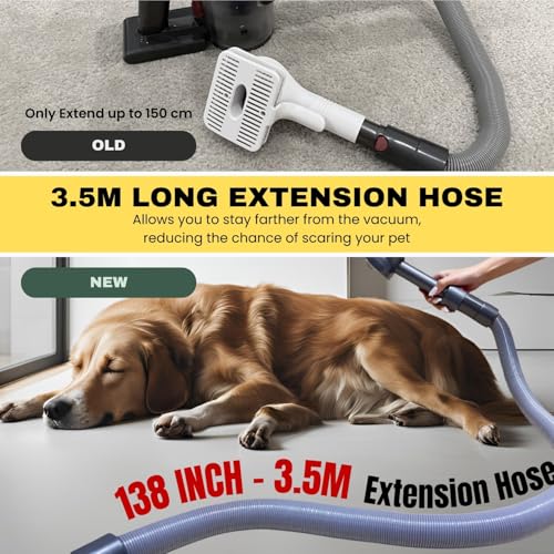 Image of Pet Hair Grooming Brush Vacuum Attachment for Dogs, Cats with Vacuum Extension Hose up to 3.5M - Compatible with Miele, Shark Rocket HV322, HV301, HV371, Rotator NV501, Navigator NV350 Series & More
