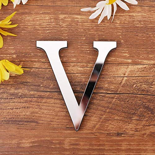 3D DIY Lettres Alphabet Décoratives Argent, Créatif Acrylique Surface du miroir Alphabet 26 lettres autocollant mural Fête de la décoration de la maison (V) Cover