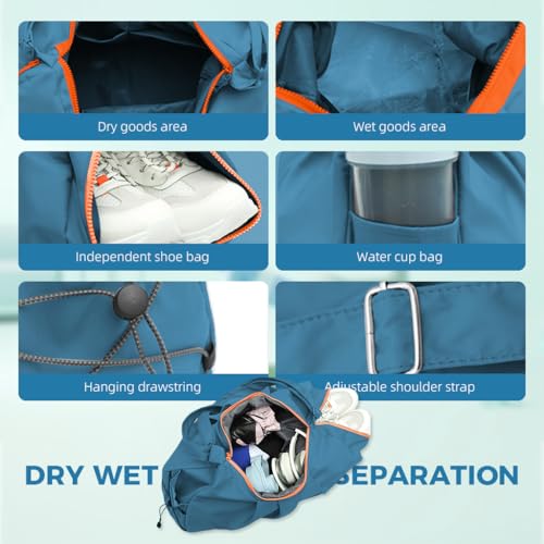Image of PALAY Women Gym Bag Nylon Duffle Bag with Shoe Compartment Multifunctional Waterproof Travel Shoulder Bags with Adjustable Shoulder Strap