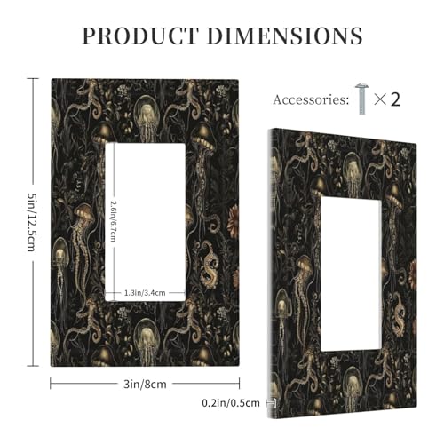 Decorative Outlet Covers Black Gold Jellyfish Squid Deep Sea Creatures 1 Gang Rocker Light Switch Cover Plate Single Decora Light Switch Covers Wall Plate Faceplate for Bedroom Decor