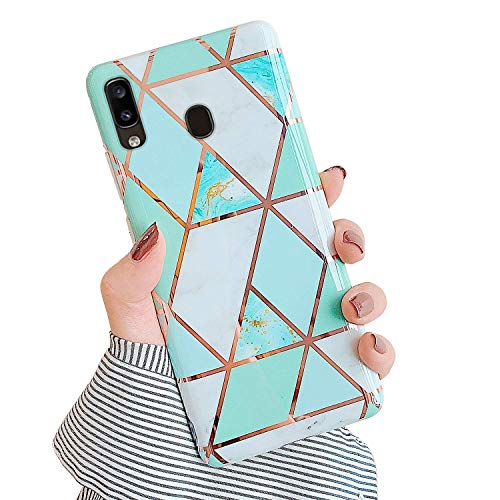 Robinsoni Case Compatible with Samsung Galaxy A20 Cover Silicone TPU Case Marble Mirror Reflection Case Colorful Plating Back Cover Ultra Thin Silicone Bumper Case Marble Case Red