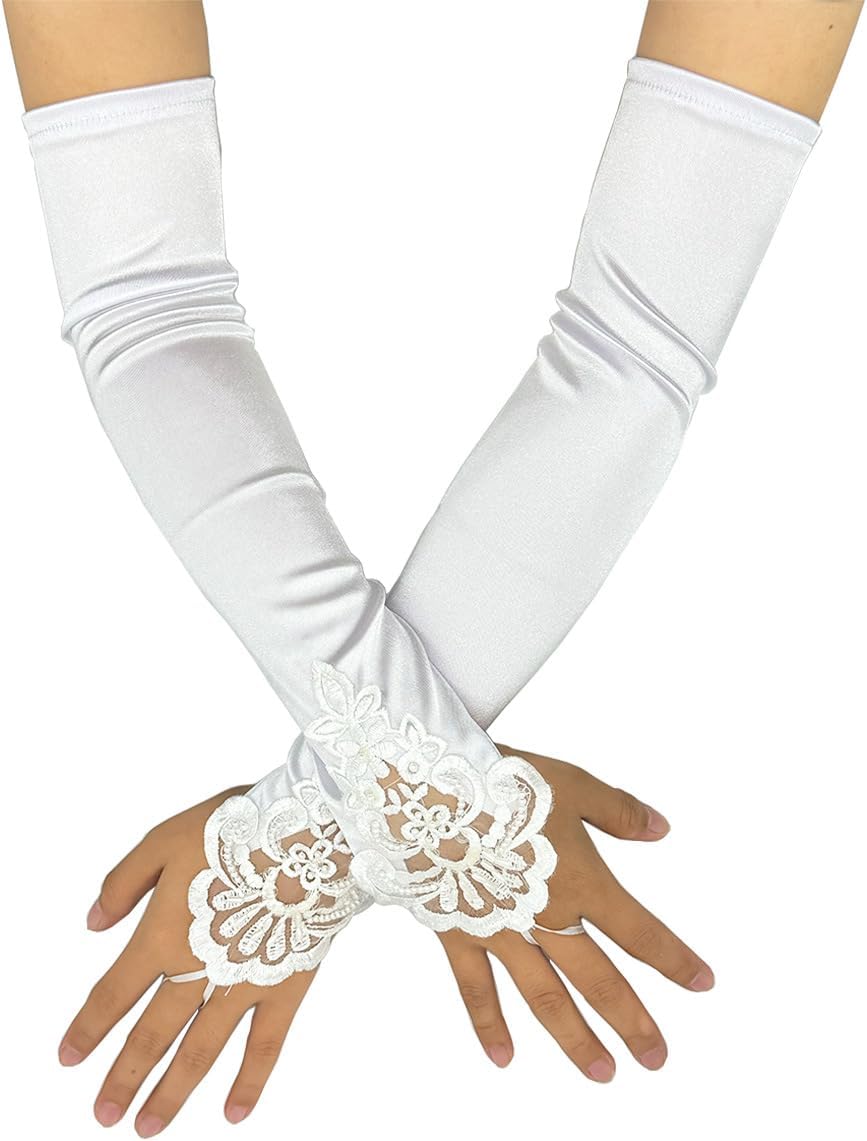Specell Satin Long Fingerless Gloves for Women - 19 Inches Elbow Length for Bridal Prom Wedding Evening Opera Party Costume
