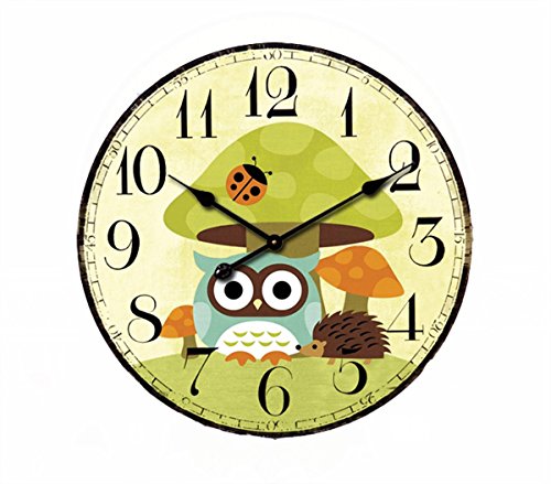 Eruner Cute Mushrooms Animal 12" Wall Clock, Family Decoration French Country 12-Inch Wood Clock Painted Retro Style for Children's Room(Mushrooms, M2)
