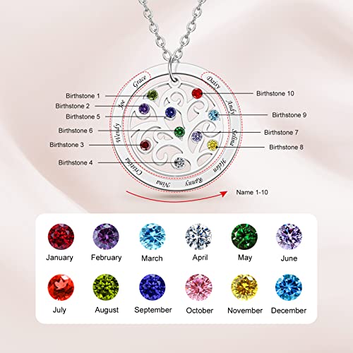 Tree of Life Necklace Family Tree Birthstone Necklaces Personalized Mother Necklaces with Name Grandmother Necklace with 1-11 Simulated Birthstones Necklace for Woman4