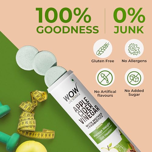 Image of WOW Life Science Apple Cider Vinegar Effervescent Tablet + Probiotics For Weight Management, Gut Health & Digestion - 15 Effervescent Tablets