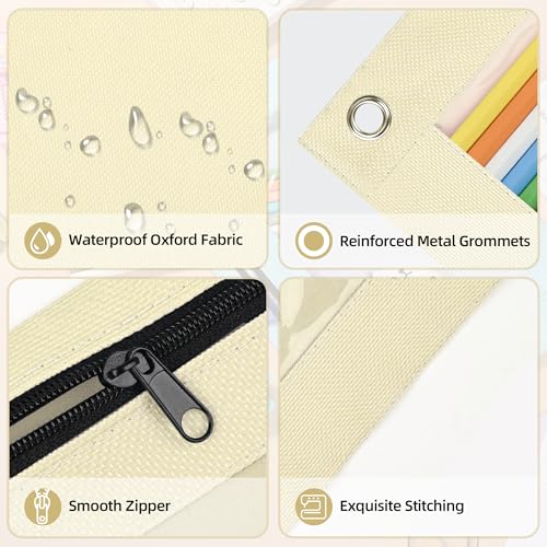 Image of Lanpn Pencil Pouch for 3 Ring Binder 6 Pack, Aesthetic Binder Pen Bags with Zipper, 3 Holes Pencil Pouches Organizer for Boy Girl Kids School Student, Reinforced Grommets & Clear Window, Beige