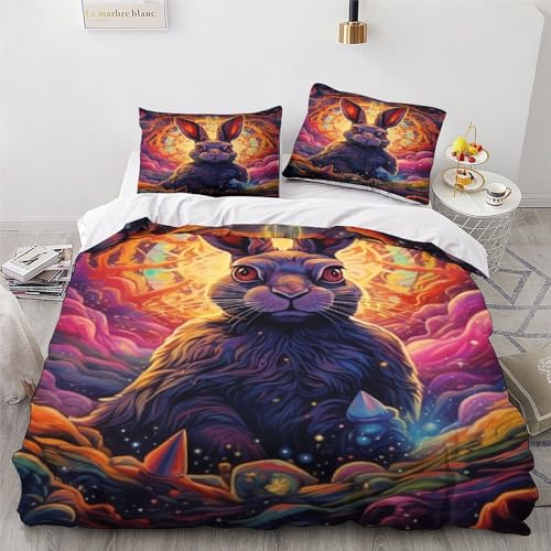 Parure housse de couette lapin microfibre douce lit double 200x200cm - 4